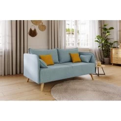 Canapé Droit SARAH Fixe Tissu Bleu Clair 3 Places -Meuble Déco Soldes canape droit sarah fixe tissu bleu clair 3 places 5