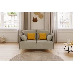 Canapé Droit SARAH Fixe Tissu Grège 2 Places