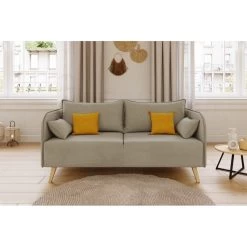 Canapé Droit SARAH Fixe Tissu Grège 3 Places