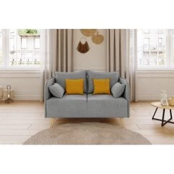 Canapé Droit SARAH Fixe Tissu Gris 2 Places
