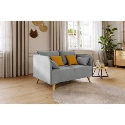 Canapé Droit SARAH Fixe Tissu Gris 2 Places -Meuble Déco Soldes canape droit sarah fixe tissu gris 2 places 5