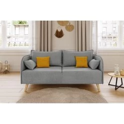 Canapé Droit SARAH Fixe Tissu Gris 3 Places