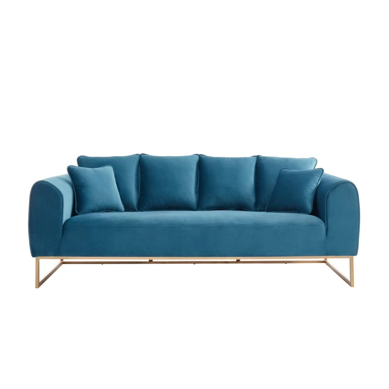 Canapé Droit VICTORIA Fixe Velours Bleu 3 Places 2 Canapé Droit VICTORIA Fixe Velours Bleu 3 Places – Image 2