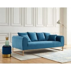 Canapé Droit VICTORIA Fixe Velours Bleu 3 Places 11 Canapé Droit VICTORIA Fixe Velours Bleu 3 Places -Meuble Déco Soldes canape droit victoria fixe velours bleu 5