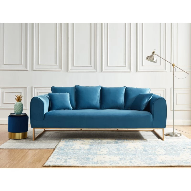 Canapé Droit VICTORIA Fixe Velours Bleu 3 Places 1 Canapé Droit VICTORIA Fixe Velours Bleu 3 Places