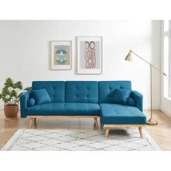 Canapé KELLY En Tissu Bleu Avec Angle Convertible