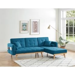 Canapé KELLY En Tissu Bleu Avec Angle Convertible -Meuble Déco Soldes canape kelly en tissu bleu avec angle convertible 6