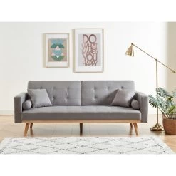 Canapé KELLY Droit Convertible En Tissu Gris