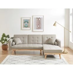 Canapé KELLY En Tissu Beige Avec Angle Convertible -Meuble Déco Soldes canape kelly tissu beige angle convertible 2