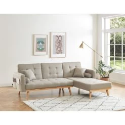 Canapé KELLY En Tissu Beige Avec Angle Convertible