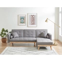 Canapé KELLY En Tissu Gris Avec Angle Convertible -Meuble Déco Soldes canape kelly tissu gris angle convertible 2