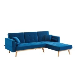 Canapé KELLY En Velours Bleu Avec Angle Convertible 9 Canapé KELLY En Velours Bleu Avec Angle Convertible -Meuble Déco Soldes canape kelly velours bleu angle convertible 2