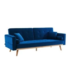 Canapé KELLY Convertible En Velours Bleu -Meuble Déco Soldes canape kelly velours bleu convertible 3