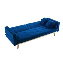 Canapé KELLY Convertible En Velours Bleu -Meuble Déco Soldes canape kelly velours bleu convertible 5