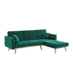 Canapé KELLY En Velours Vert Avec Angle Convertible -Meuble Déco Soldes canape kelly velours vert angle convertible 2