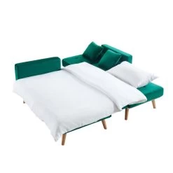 Canapé KELLY En Velours Vert Avec Angle Convertible -Meuble Déco Soldes canape kelly velours vert angle convertible 3