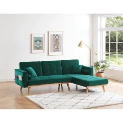 Canapé KELLY En Velours Vert Avec Angle Convertible -Meuble Déco Soldes canape kelly velours vert angle convertible 4