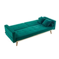 Canapé KELLY Convertible En Velours Vert -Meuble Déco Soldes canape kelly velours vert convertible 15