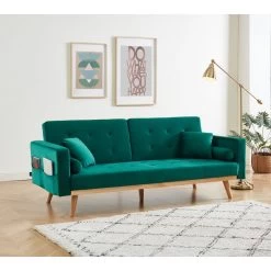 Canapé KELLY En Velours Vert Avec Fonction Convertible