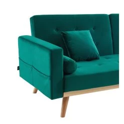 Canapé KELLY En Velours Vert Avec Fonction Convertible -Meuble Déco Soldes canape kelly velours vert convertible 3