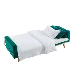 Canapé KELLY En Velours Vert Avec Fonction Convertible -Meuble Déco Soldes canape kelly velours vert convertible 5
