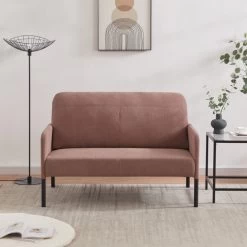 Canapé Droit LIAM En Velours Côtelé Rose Fixe