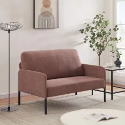 Canapé Droit LIAM En Velours Côtelé Rose Fixe -Meuble Déco Soldes canape liam velours cotele rose droit et fixe 5