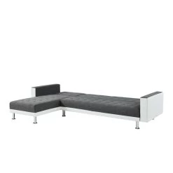 Canapé LUXURY XL Convertible Et Réversible PU Blanc Tissu Gris -Meuble Déco Soldes canape luxury xl convertible et reversible pu blanc tissu gris 5