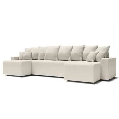 Canapé Panoramique ALMA Convertible Velours Côtelé Beige 6 Places -Meuble Déco Soldes canape panoramique alma convertible velours cotele beige 6 places 2