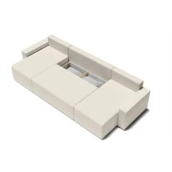 Canapé Panoramique ALMA Convertible Velours Côtelé Beige 6 Places -Meuble Déco Soldes canape panoramique alma convertible velours cotele beige 6 places 4