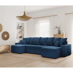 Canapé Panoramique ALMA Convertible Velours Côtelé Bleu Cobalt 6 Places -Meuble Déco Soldes canape panoramique alma convertible velours cotele bleu cobalt 6 places 8