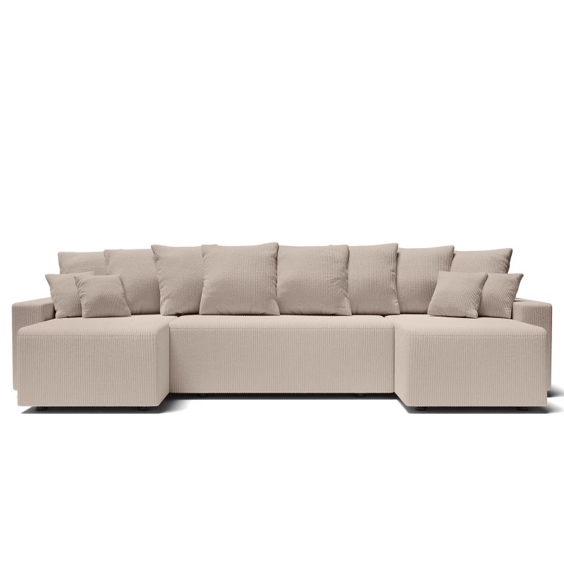 Canapé Panoramique ALMA Convertible Velours Côtelé Grège 6 Places 2 Canapé Panoramique ALMA Convertible Velours Côtelé Grège 6 Places – Image 2