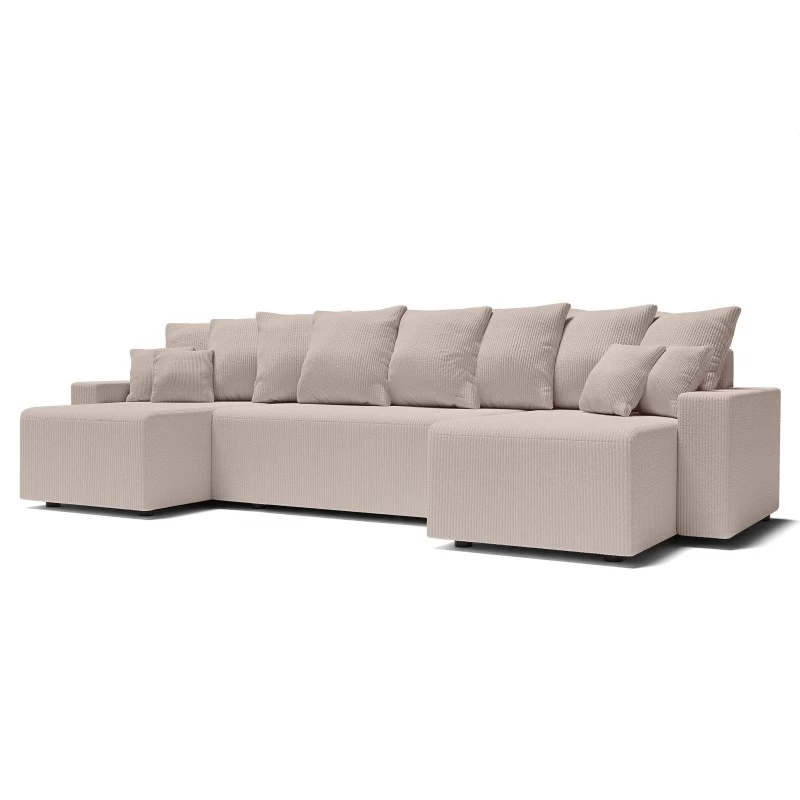 Canapé Panoramique ALMA Convertible Velours Côtelé Grège 6 Places 3 Canapé Panoramique ALMA Convertible Velours Côtelé Grège 6 Places – Image 3