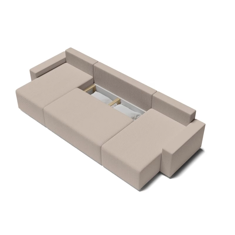 Canapé Panoramique ALMA Convertible Velours Côtelé Grège 6 Places 5 Canapé Panoramique ALMA Convertible Velours Côtelé Grège 6 Places – Image 5