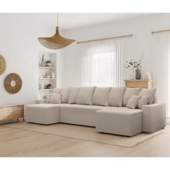 Canapé Panoramique ALMA Convertible Velours Côtelé Grège 6 Places 18 Canapé Panoramique ALMA Convertible Velours Côtelé Grège 6 Places -Meuble Déco Soldes canape panoramique alma convertible velours cotele grege 6 places 8