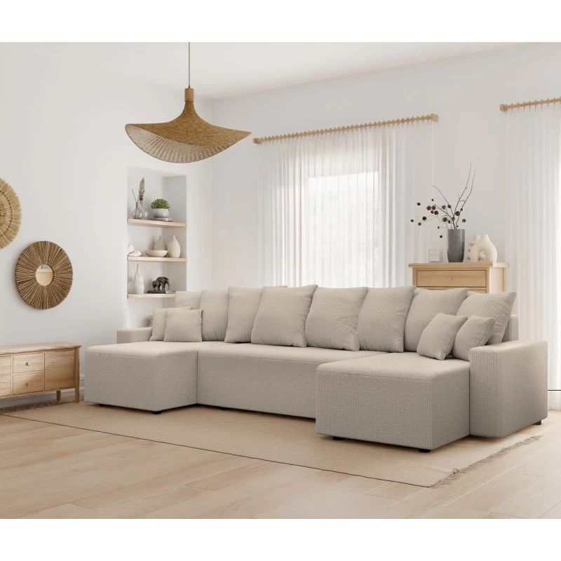 Canapé Panoramique ALMA Convertible Velours Côtelé Grège 6 Places 9 Canapé Panoramique ALMA Convertible Velours Côtelé Grège 6 Places – Image 9