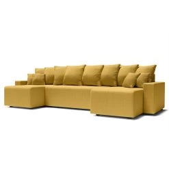 Canapé Panoramique ALMA Convertible Velours Côtelé Jaune 6 Places -Meuble Déco Soldes canape panoramique alma convertible velours cotele jaune 6 places 2