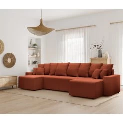 Canapé Panoramique ALMA Convertible Velours Côtelé Terracotta 6 Places -Meuble Déco Soldes canape panoramique alma convertible velours cotele terracotta 6 places 8