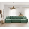 Canapé Panoramique ALMA Convertible Velours Côtelé Vert 6 Places