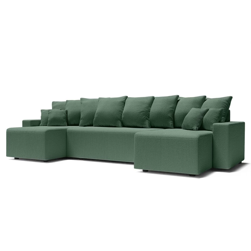 Canapé Panoramique ALMA Convertible Velours Côtelé Vert 6 Places 3 Canapé Panoramique ALMA Convertible Velours Côtelé Vert 6 Places – Image 3