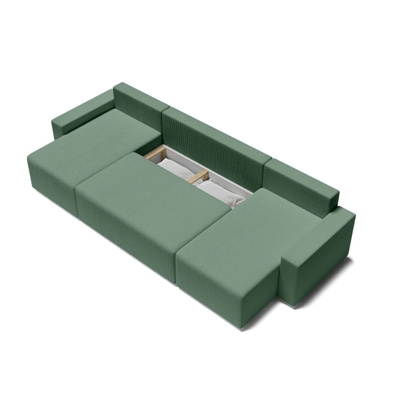 Canapé Panoramique ALMA Convertible Velours Côtelé Vert 6 Places 5 Canapé Panoramique ALMA Convertible Velours Côtelé Vert 6 Places – Image 5