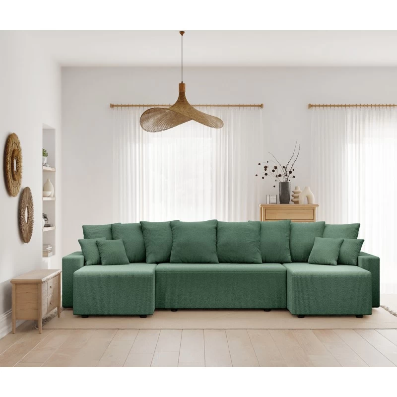 Canapé Panoramique ALMA Convertible Velours Côtelé Vert 6 Places 1 Canapé Panoramique ALMA Convertible Velours Côtelé Vert 6 Places