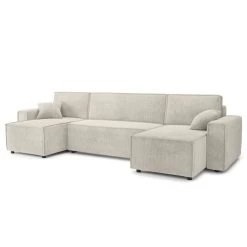 Canapé Panoramique MIRA Convertible Velours Côtelé Beige 6 Places -Meuble Déco Soldes canape panoramique mira convertible velours cotele beige 5 places 2