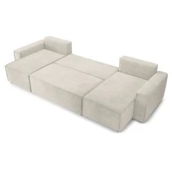 Canapé Panoramique MIRA Convertible Velours Côtelé Beige 6 Places -Meuble Déco Soldes canape panoramique mira convertible velours cotele beige 5 places 3