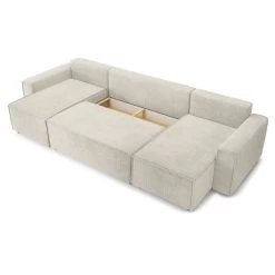 Canapé Panoramique MIRA Convertible Velours Côtelé Beige 6 Places -Meuble Déco Soldes canape panoramique mira convertible velours cotele beige 5 places 4