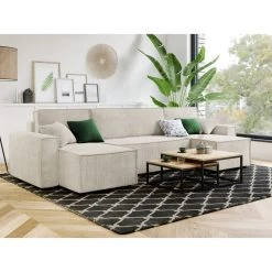 Canapé Panoramique MIRA Convertible Velours Côtelé Beige 6 Places -Meuble Déco Soldes canape panoramique mira convertible velours cotele beige 5 places 6