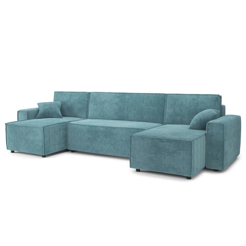 Canapé Panoramique MIRA Convertible Velours Côtelé Bleu 6 Places 3 Canapé Panoramique MIRA Convertible Velours Côtelé Bleu 6 Places – Image 3