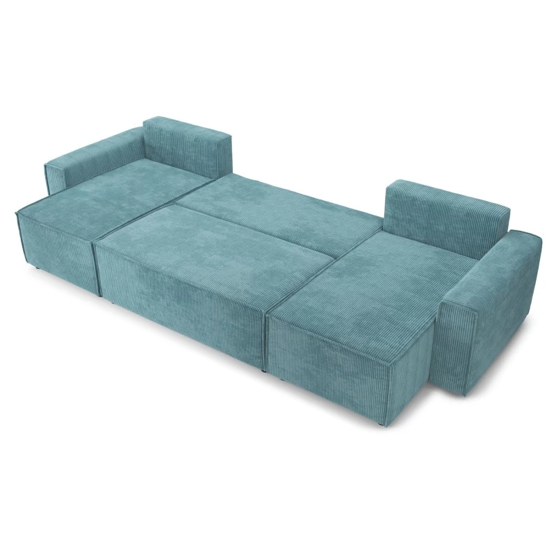 Canapé Panoramique MIRA Convertible Velours Côtelé Bleu 6 Places 4 Canapé Panoramique MIRA Convertible Velours Côtelé Bleu 6 Places – Image 4