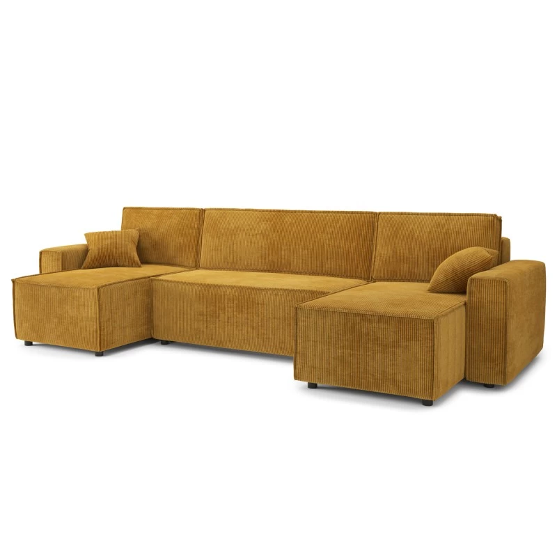 Canapé Panoramique MIRA Convertible Velours Côtelé Moutarde 6 Places 3 Canapé Panoramique MIRA Convertible Velours Côtelé Moutarde 6 Places – Image 3