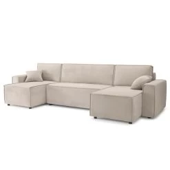 Canapé Panoramique MIRA Convertible Velours Grège 6 Places -Meuble Déco Soldes canape panoramique mira convertible velours grege 5 places 2